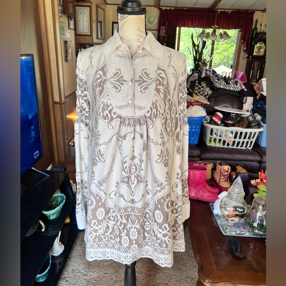 Anna Sui for Target Women's Ivory Lace Long Sleeve Fully Lined Mini Dress S. - Picture 7 of 15